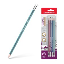 A set of blackographic pencils with an eraser 4 pieces Erichkrause Sonata, HB, Grifel D = 2.2 mm, wood, trihedral in blist, mix