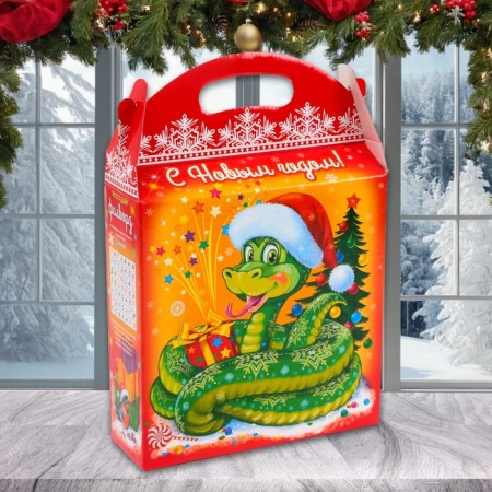 Gift box New Year's snake in a hat 25.5 (33) x 23.5 x 8 cm