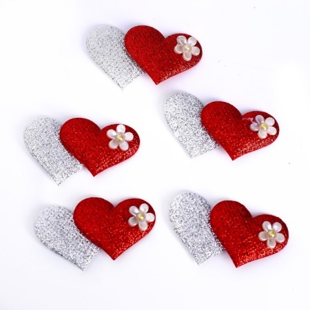 Decorative hearts, set 5 pcs., Size 1 pcs: 5 × 3.5 cm, red-silver color-1