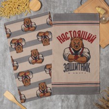 Набор кухонных полотенец  Доляна "Настоящий защитник" 2 шт, 35х60 см, рогожка, 100% хлопок, 160г/м2