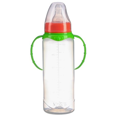 A bottle for feeding, classic throat, 250 ml., 3 months, cylinder, with handles, mix color-7