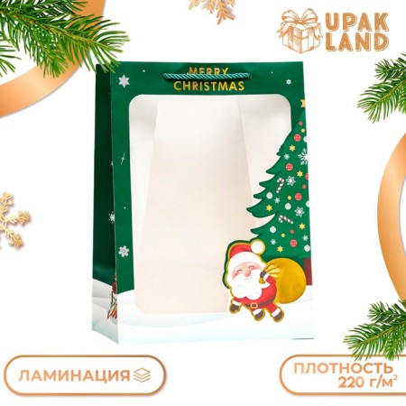Laminated package, with the New Year window, 35 x 25 x 18 cm, green