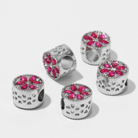 Talisman "Flower", white-pink color in black silver-1