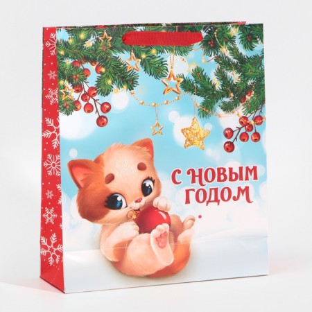 Laminated vertical "Playful kitten", M 26 x 30 x 9 cm, New Year-3
