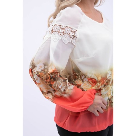 Female blouse, size 52, white color, coral-2