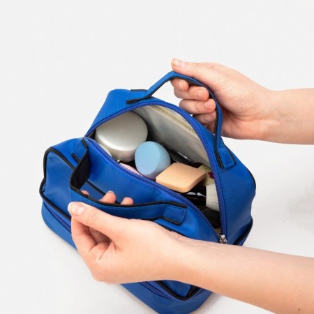 Cosmetic bag, 2 parts on zippers, blue color-5