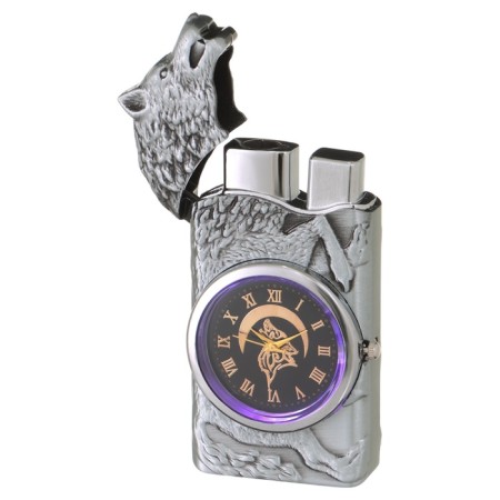 Gas lighter with a clock "Wolf", piezo, flame adjustment, 7.8 x 3.7 x 1.2 cm-3