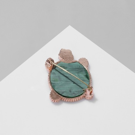 Brooch "Turtle" malachite, white-green color in pink gold-1