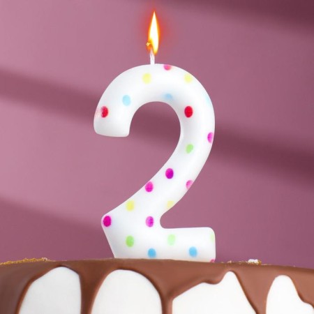 A candle in a cake for a birthday "Confetti", the number "2", a giant, 9 cm