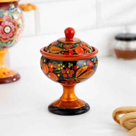 Candy, with a lid, large, Khokhloma