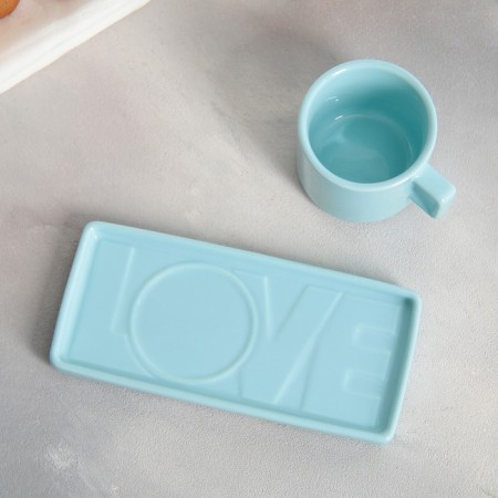 Tea couple ceramic Love Blue, mug 150 ml, saucer 17.5x8 cm, blue color