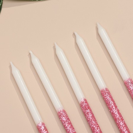 Candles for the cake "Brilliant radiance", 6 pcs, white with pink-2