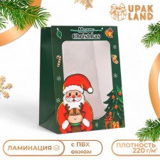 Пакет подарочный с окном"Дед мороз",   25 х 35 х 18 см, зеленый