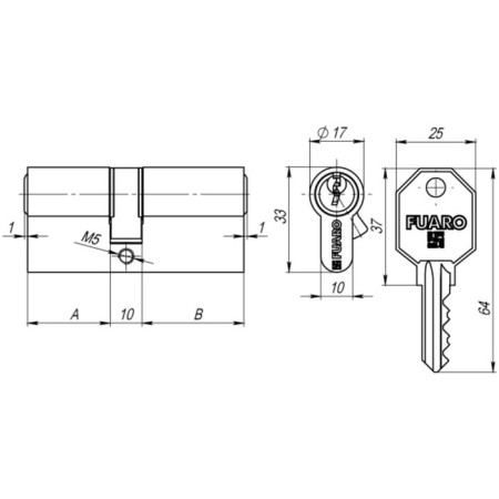 The cylinder mechanism Fuaro 100 Ca 80 (35x10x35) CP, 5 keys, color chromium-1