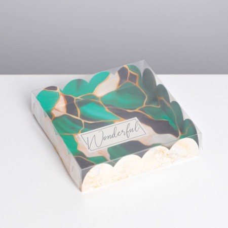 Cookie box, confectionery packaging with PVC lid, Wonderful, 13 x 13 x 3 cm