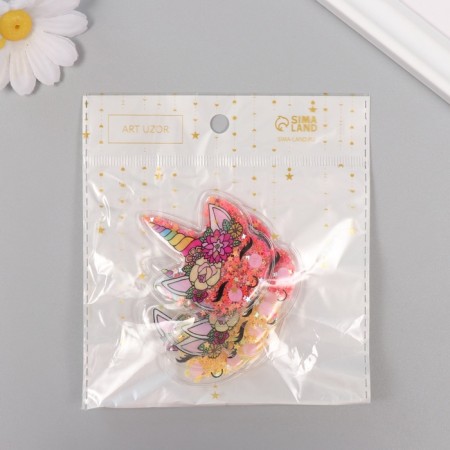 Shaker for the creativity of PVC "Unicorn with flowers" with glitter mix 6x5.2 cm-3