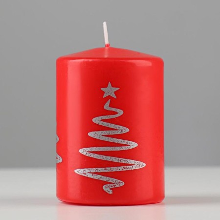 Candle - cylinder "Christmas tree", 5.6x8 cm, red with silver-2