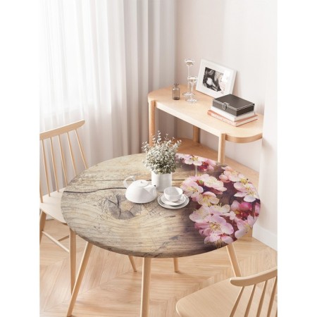 Tables on the table “Cherry flowers”, round, oxford, elastic band, size 120x120 cm, diameter 75-100 cm-2