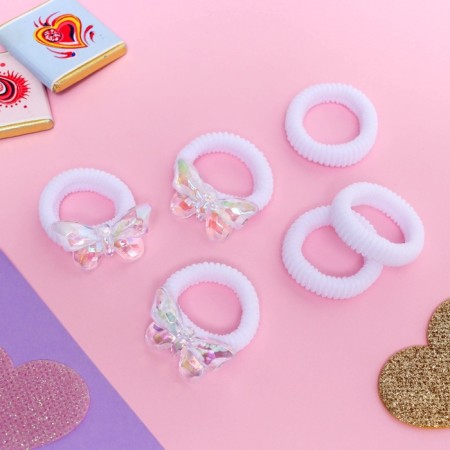 Hair gum "Tenderness" (set 6 pcs) butterfly, 2 cm, white-1