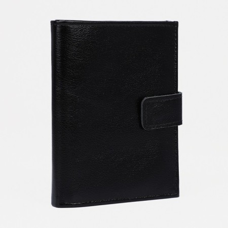 Male purse on the button, 3 in 1, for autocrains, for passport, for bills, black color
