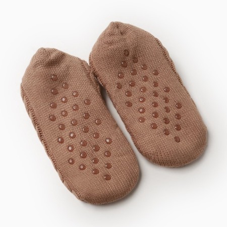 Women's socks shortened with fur with non-slip soles, brown color, size36-40-1