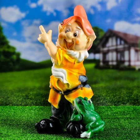 Garden figure "Dwarf with a frog" 20x27x50 cm-3