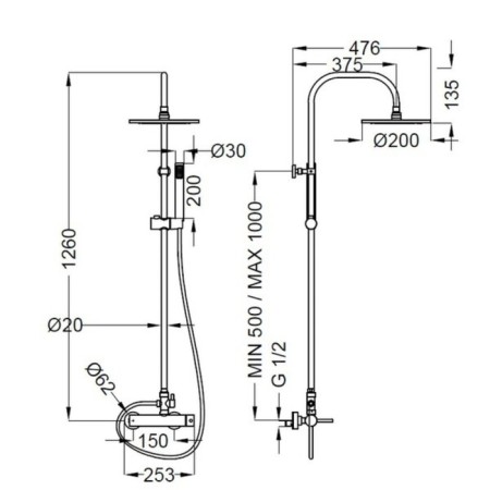 Zipponi shower system, with a mixer and hand watering can in the kit, color chromium-1