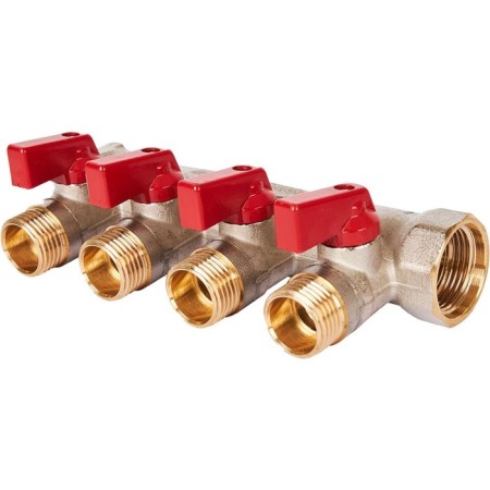 Collector Stout SMB 6210 341204, 1/2 ", 4 exits, with ball valves 3/4", red handles-3