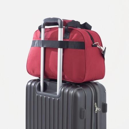 Road bag on lightning, 2 external pockets, a suitcase holder, a long belt, burgundy color-3