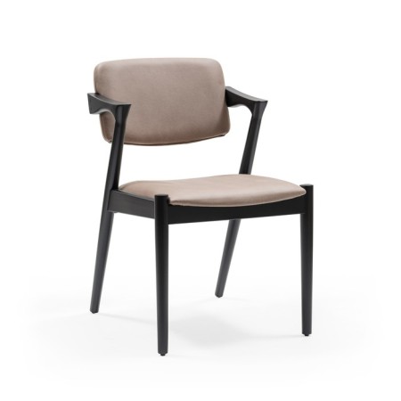Lunch chair Soft & comfy, frame of beech, polyester fabric, Greige color