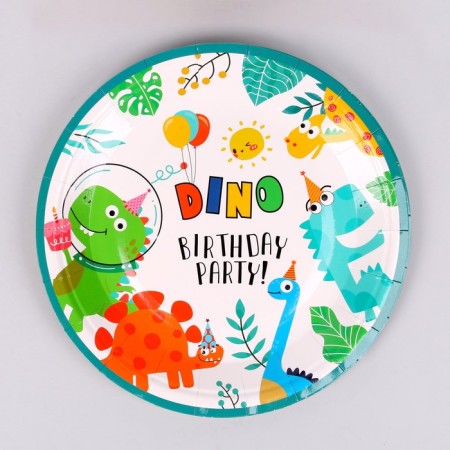 Paper plate "Happy Birthday", dinosaurs, set, 6 pcs