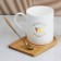Ceramic mug on a wooden stand “Enjoy the moment”, 330 ml, with a spoon, white color