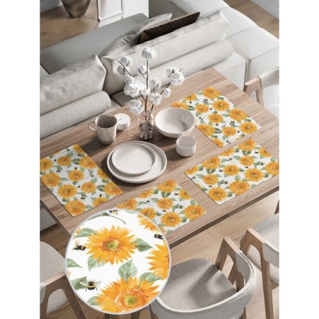 A set of napkins for setting the table “Sunflower and bumblebee”, rectangular, rounded edges, size 30x46 cm, 4 pcs-1