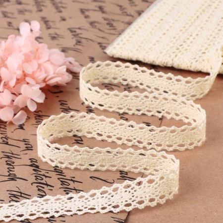 Knitted lace, 15 mm × 10 ± 1 m, beige color