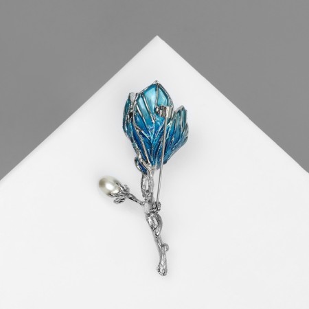 Brooch "Flower", blue color in silver-1