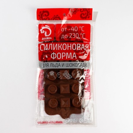 Form for chocolate of the share “circles, squares”, silicone, 21.5 × 10.4 × 1.5 cm, 15 cells, brown color-5