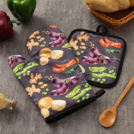 Kitchen set of the “Vegetables” shares, a bag 17x17 cm, mitten 26x16 cm