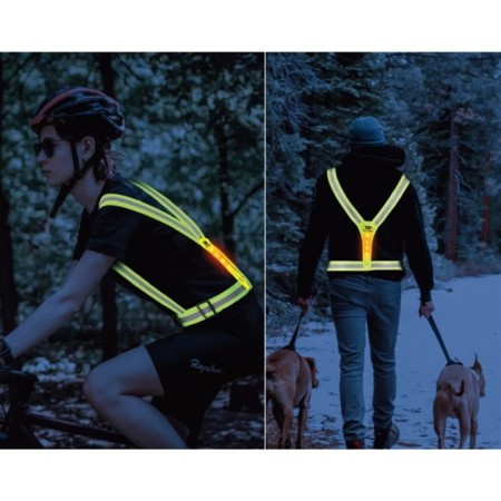 Signal vest, reflecting with adjustable size, light green, LED signal, 4 modes