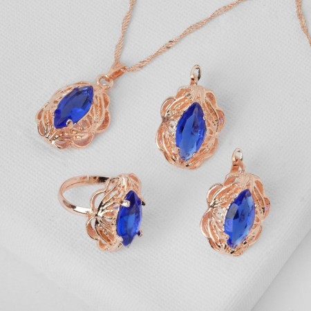 Set 3 objects: earrings, pendant, dimensionless "Edel" openwork oval, blue color in gold, 45 cm-3