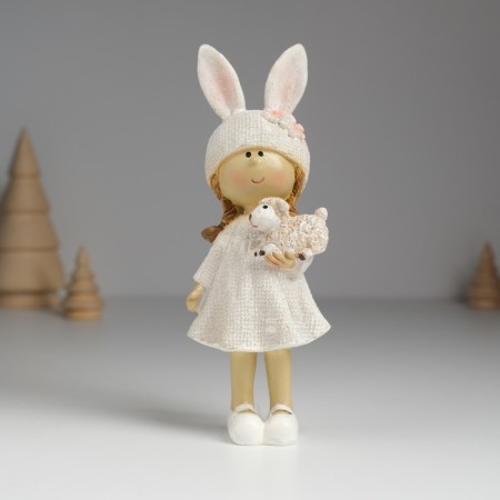 Souvenir Polystone "Girl in a hat with ears and flowers, with a lamb" MIX 5x4x15 cm-1
