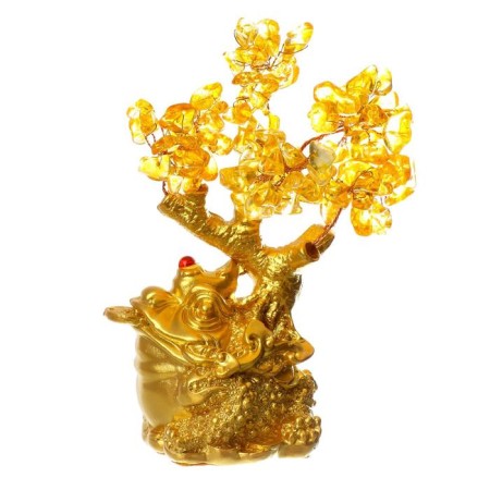 Bonsai souvenir 108 stones "Cash toad by a tree with amber" 17x14x8 cm-5