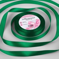 Satin ribbon, 12 mm × 23 ± 1 m, color saturated green No. С1123