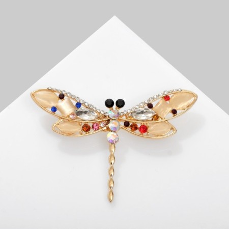 Brooch "Dragonfly" morning, color in gold