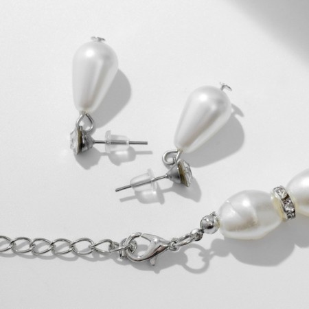 Set 3 objects: earrings, beads, bracelet "Pearls" alternation, white color in glass-1