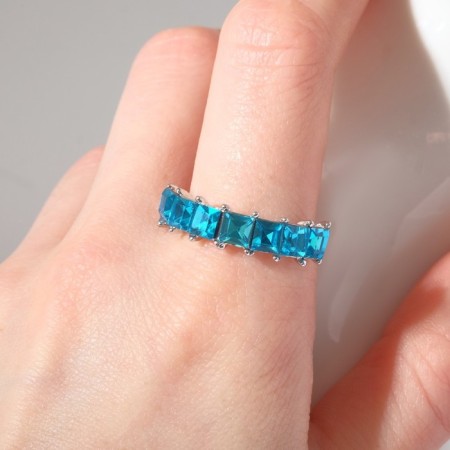 Ring "Jewelry" squares, blue color in silver, dimensionless-2