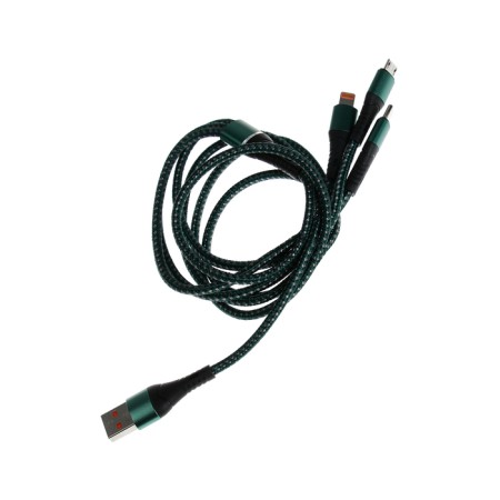 Cable 3 in 1, microUSB/type -C/Lightning - USB, 3 A, 1.25 meters, green-2