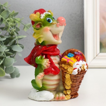 Piglite Polystone "Dragon in the New Year's cap with gifts/basket" MIX 8.5x7x14.8 cm-2