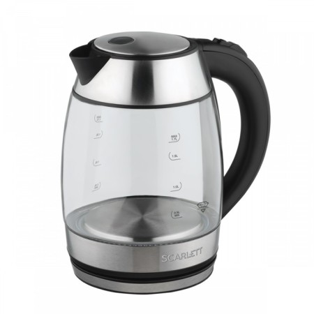 Electric kettle Scarlett SC-EK27G94, glass, 1.7 l, 2200 watts, silver-black-3