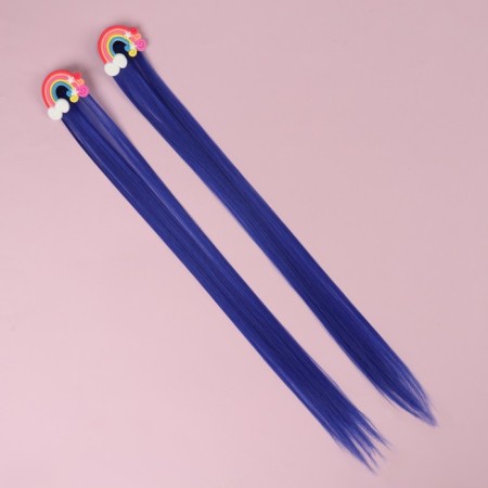 A set of patch curls "Rainbow", straight hair, on a hairpin, 2 pcs, 50 cm, blue color/mix-3