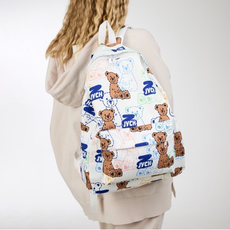 School backpack on lightning from textiles, external pocket, white/blue color-5